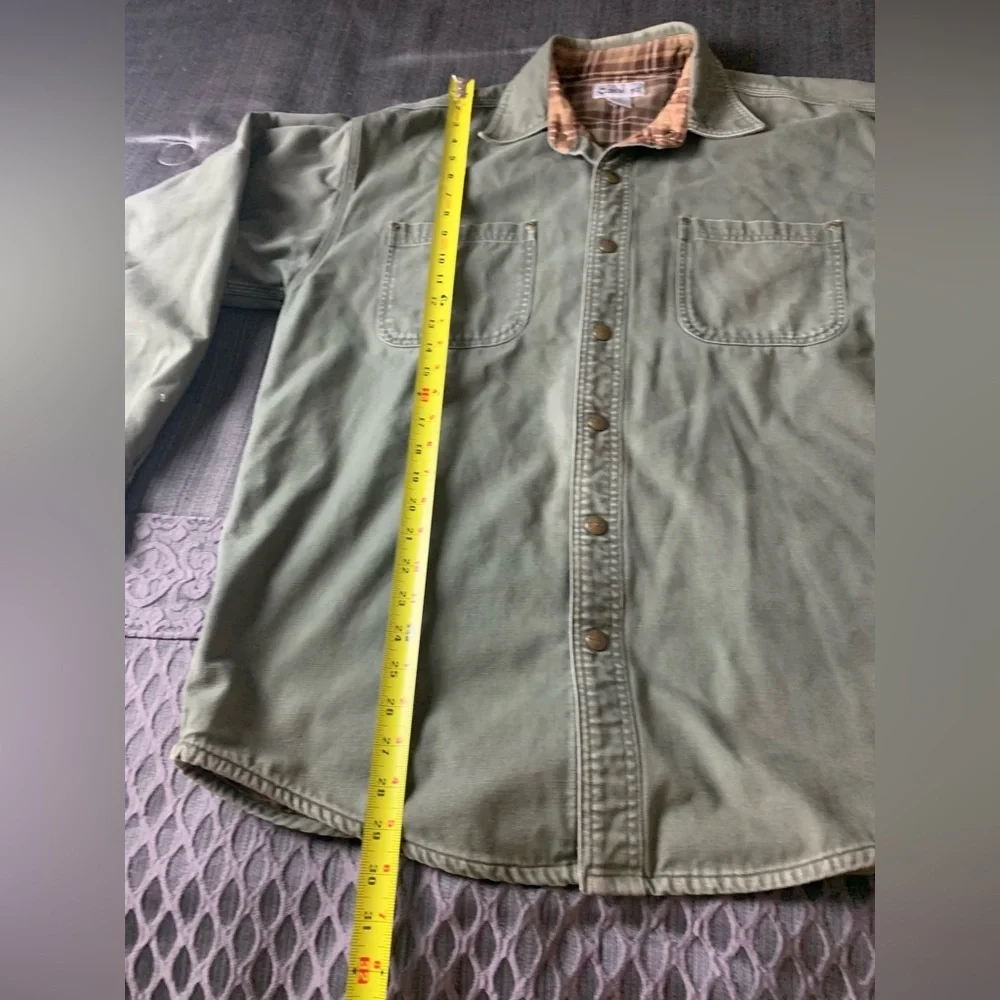 Vintage Carhartt Barn Jacket Khaki Green Cotton Canvas Flannel Lined Shacket - Picture 13 of 13